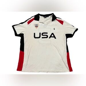 Vintage Polo Ralph Lauren USA Polo Shirt XXL 2XLWhite Spell Out Cotton Custom